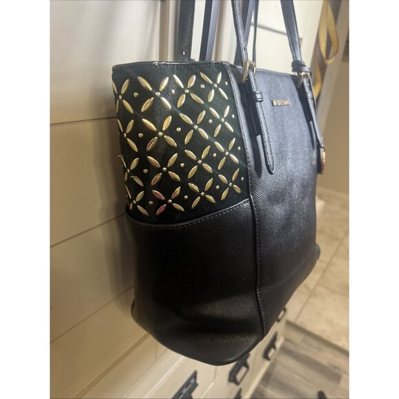 Michael Kors Leather Suede Black Jet Set Travel Tote Handbag Classic Purse - Picture 2 of 16